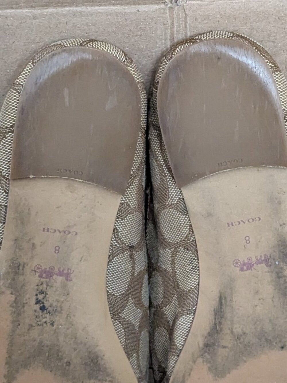 Coach Sienna Beige Canvas Signature Horsebit Backless Mules 8B Brown - Picture 15 of 16